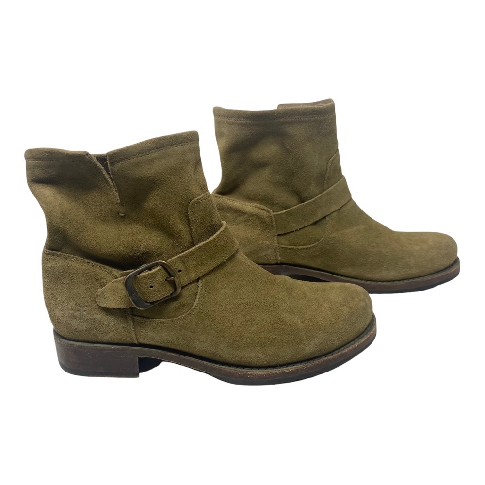 Frye Veronica sage-green suede ankle booties